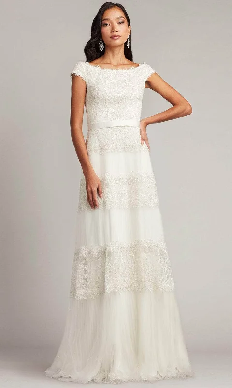 Dainty Chiffon Dress Tadashi Shoji CCA23274L - Embroidered A-Line Wedding Dress