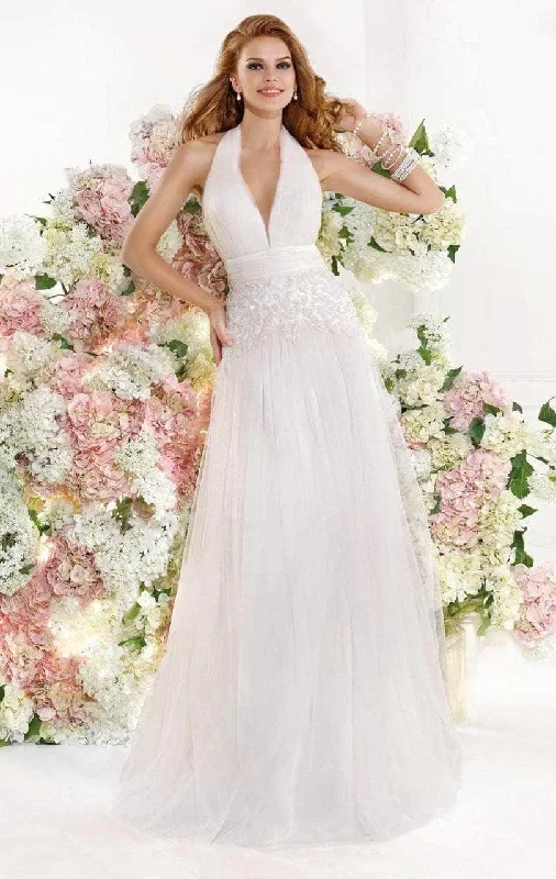 Tulle Gown Tarik Ediz 92346 - Plunging Halter Shirred Evening Gown