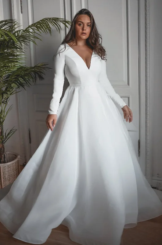 Drape Sleeve Dress Plus Size Organza Wedding Dress Tayra