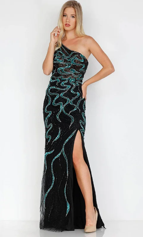 Floral Gown Terani Couture 231GL0399 - Bare Back Beaded Asymmetrical Gown