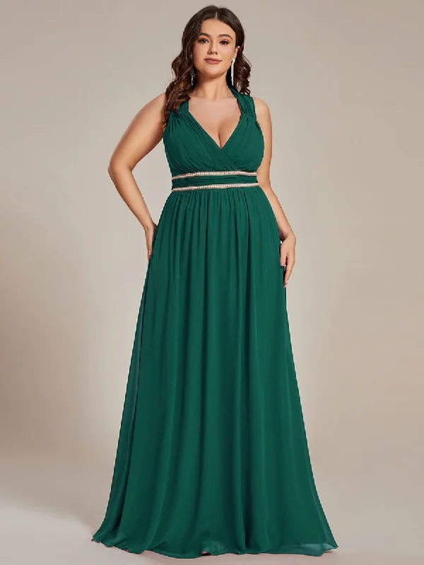 Timeless Gown Plus Size Sleeveless Beaded Belt Chiffon Formal Evening Dress