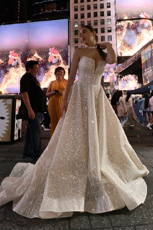Pearl Embellished Gown Nude Sparkly Wedding Dress Waterfella