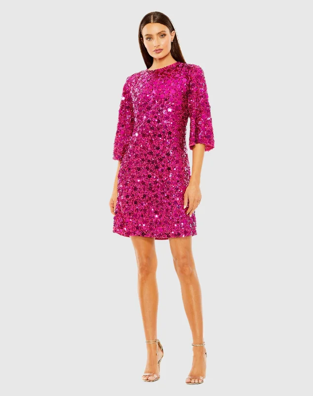 Long Sleeve Dress Oversized Floral Embellished Mini Dress