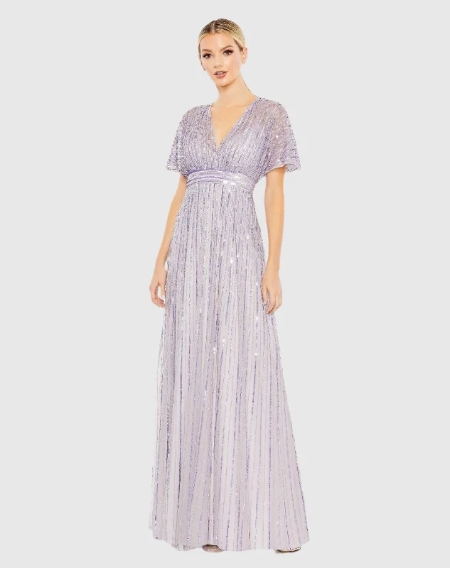 Vintage Gown Sequined Butterfly Sleeve Flowy Gown