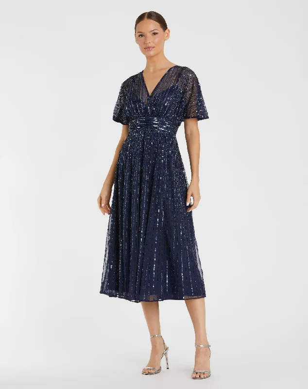 Off-Shoulder Dress A Line Embellished Short Sleeve Dress