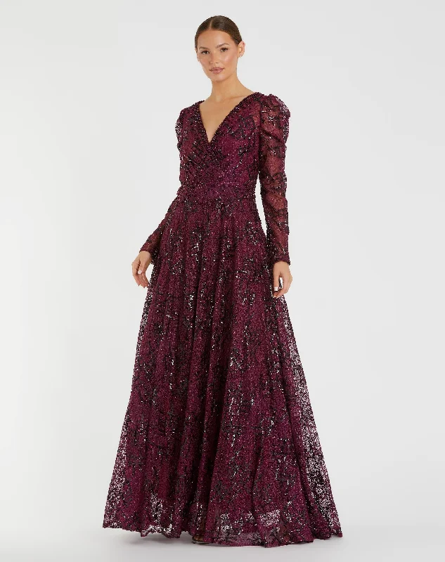 Bodycon Gown Embellished V Neck Long Sleeve A Line Gown