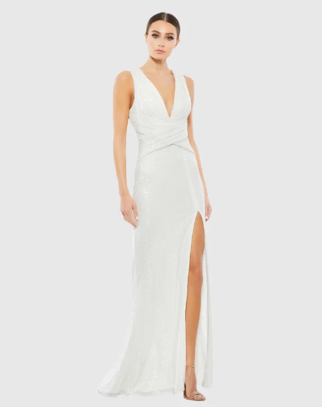 Off-Shoulder Dress V-Neck Sequin Wrap Waist Gown