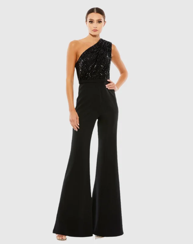 Fitted Formal Dress Sequined One Shoulder Jumpsuit