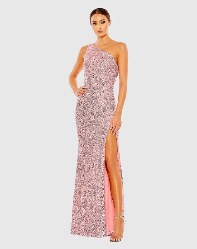 One-Shoulder Gown Sequined One Shoulder Draped Back Gown