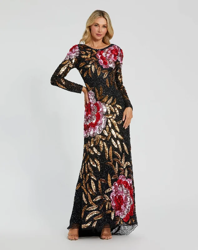 Floral Gown Embellished Floral Long Sleeve Gown