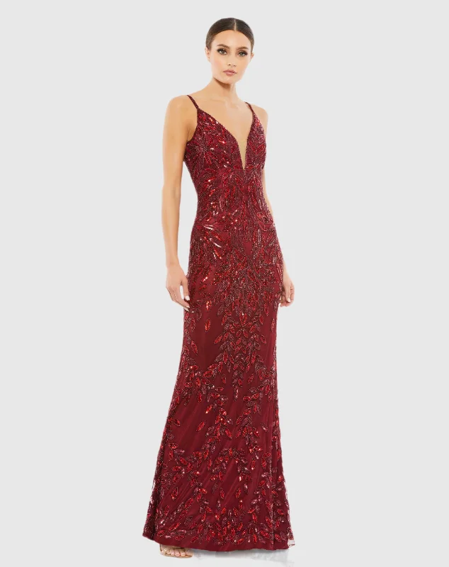 Peplum Dress Embellished Leaf Evening Gown