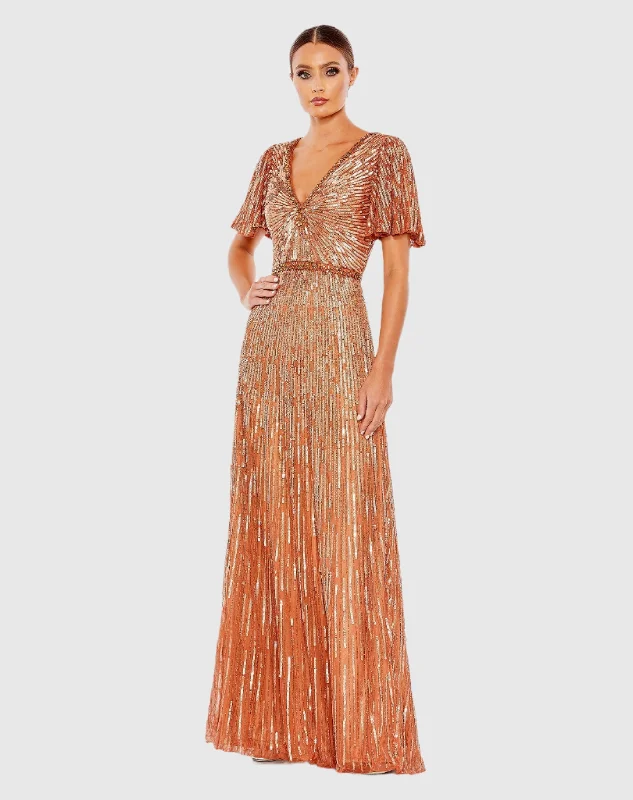 Red Carpet Dress Embellished V Neck Butterfly Sleeve Column Gown