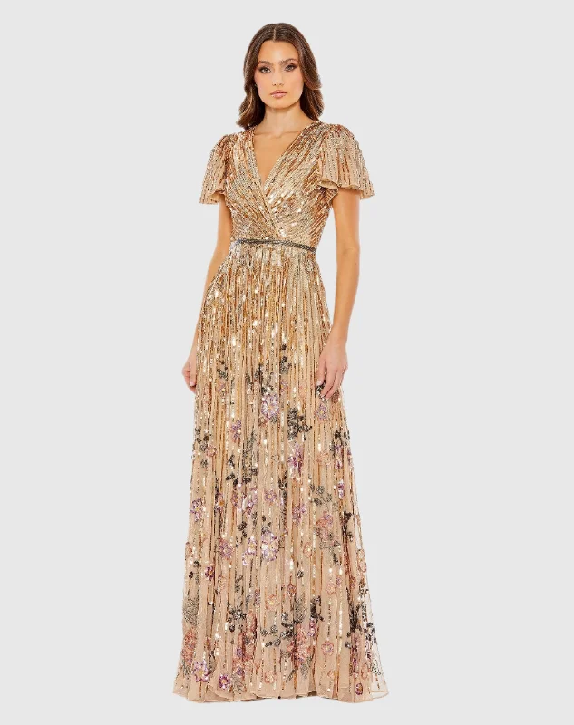 Chic Formal Gown Flounce Sleeve V Neck Gown