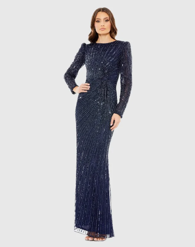 Bow Detail Dress Embellished Puff Sleeve Side Knot Gown