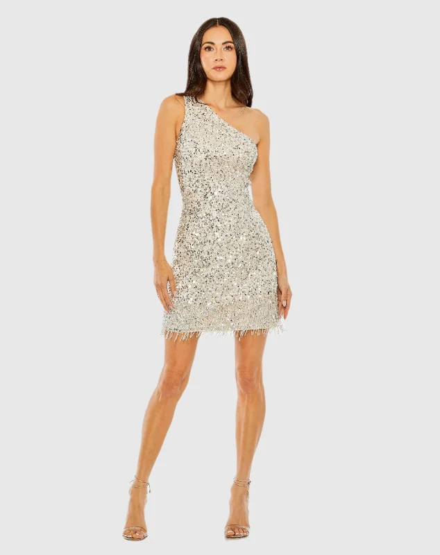 Sophisticated Gown One Shoulder Embellished Fringe Detail Dress