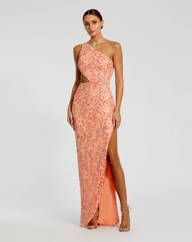 Vivid Color Gown One Shoulder Embellished Gown With Slit
