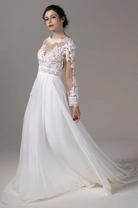Sequin Gown A-Line Chapel Train Lace Chiffon Wedding Dress CW2830