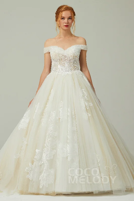 Dainty Chiffon Dress A-Line Chapel Train Tulle Wedding Dress CW2167