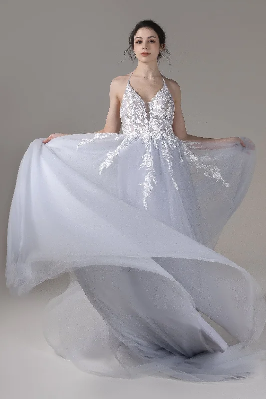 Floor-Length Dress A-Line Court Train Lace Tulle Wedding Dress CW2814