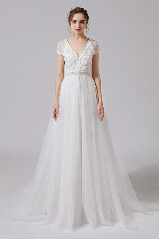 Ball Gown A-Line Floor Length Lace Tulle Wedding Dress CW2706