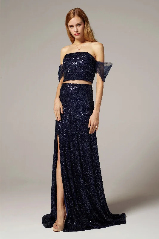 Glittering Evening Gown A-Line Floor Length Sequined Dress CS0297