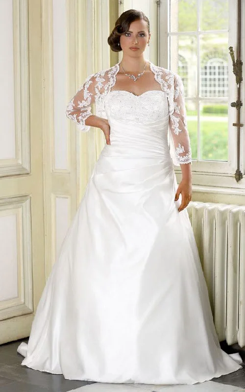 Draped Satin Gown A-Line Floor-Length Sweetheart Long Sleeve Satin Sweep Train Side Draping Dress-714781 Draped Satin Gown A-Line Floor-Length Sweetheart Long Sleeve Satin Sweep Train Side Draping Dress-714781