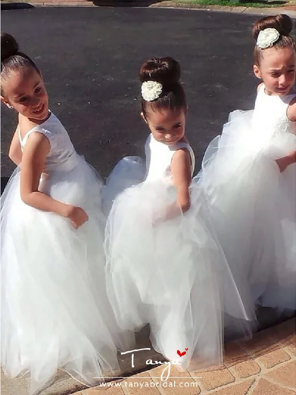 Party Dress A-Line Floor Length Wedding / First Communion Flower Girl Dresses - Lace / Satin / Tulle Sleeveless Jewel Neck Party Dress A-Line Floor Length Wedding / First Communion Flower Girl Dresses - Lace / Satin / Tulle Sleeveless Jewel Neck