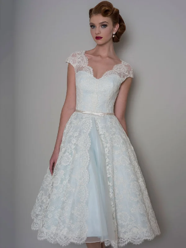 Chiffon Dress A-Line Knee-Length Appliqued V-Neck Cap Sleeve Lace Wedding Dress-MK_705318 Chiffon Dress A-Line Knee-Length Appliqued V-Neck Cap Sleeve Lace Wedding Dress-MK_705318
