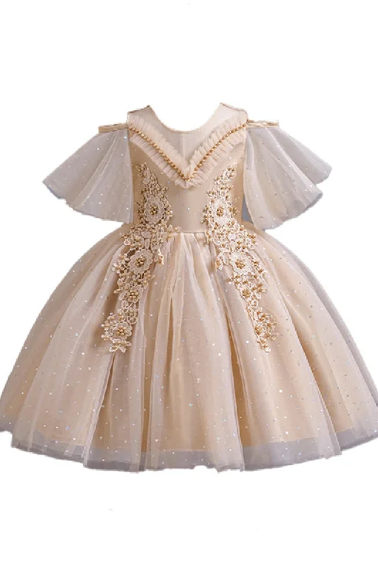Embellished Maxi Dress A-line knee length tulle lace flower girl dress 769124933114