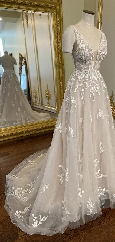 Asymmetrical Gown A-line Lace Dream Romantic Long Wedding Dresses     fg3523
