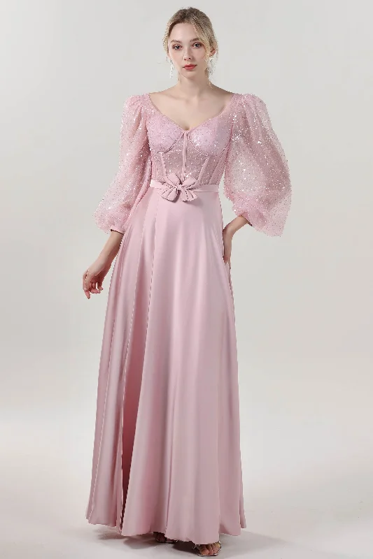 Embroidered Gown A-Line Maxi Luxe Satin Glitter Formal Dress CS0605