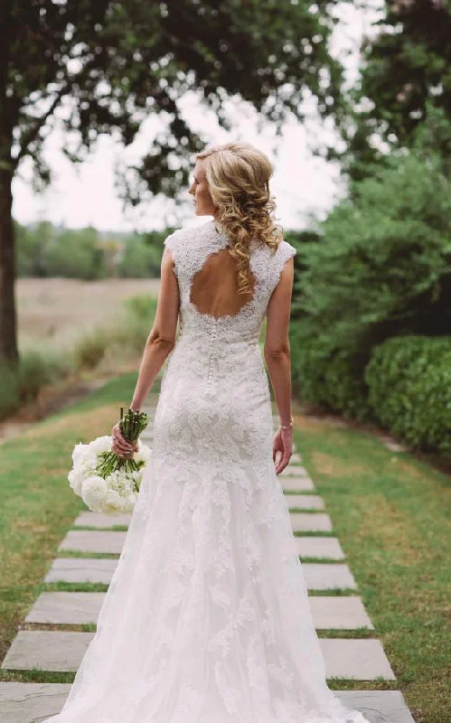 Brocade Formal Dress V-Neck Cap Sleeve Keyhole Back A-Line Lace Wedding Dress-713771 Brocade Formal Dress V-Neck Cap Sleeve Keyhole Back A-Line Lace Wedding Dress-713771