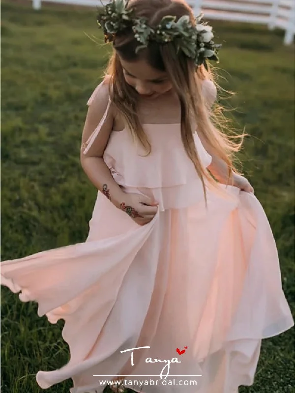 Luxury Dress A-Line Strap Floor Length Chiffon Junior Bridesmaid Dress with Side Draping / First Communion Luxury Dress A-Line Strap Floor Length Chiffon Junior Bridesmaid Dress with Side Draping / First Communion