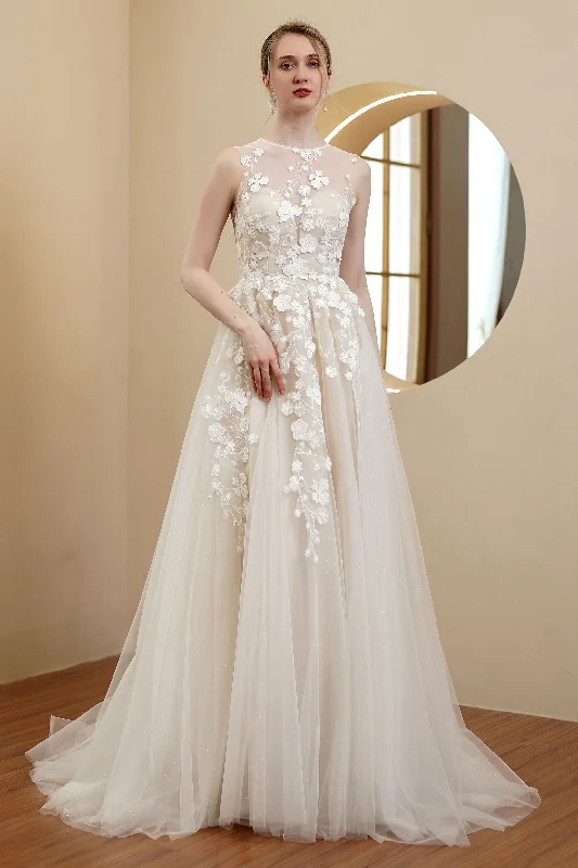 Satin Gown A-Line Sweep-Brush Train Chiffon Wedding Dress CW2982
