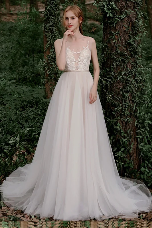 Party Dress A-Line Sweep-Brush Train Lace Tulle Wedding Dress CW2754