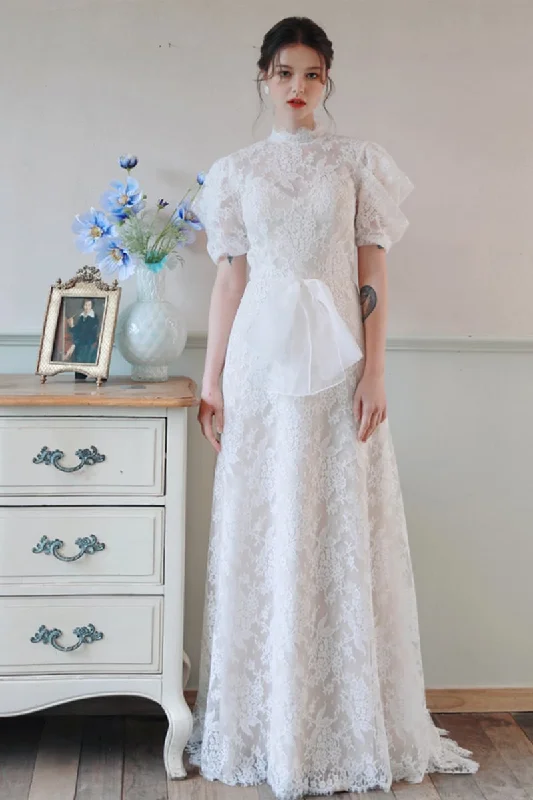 Lace Dress A-Line Sweep-Brush Train Lace Tulle Wedding Dress CW3100