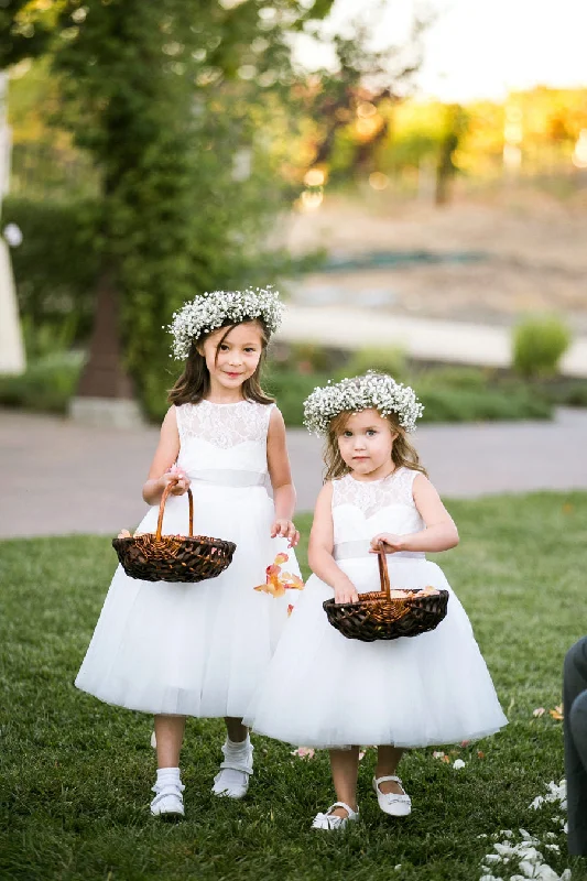 Pleated Gown A-line Tea-length Lace and Tulle Flower Girl Dress Pattern