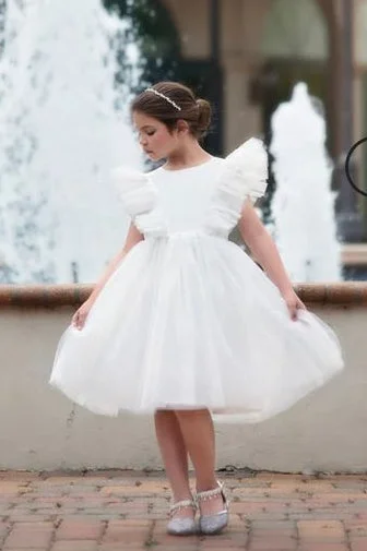 Subtle Shine Dress A Line Tulle Ruffles Sleeves Flower Girl Party Gown