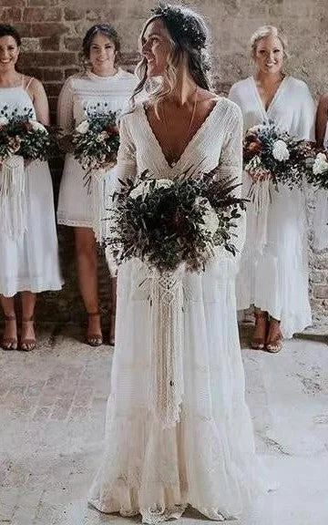Dramatic Ball Gown A-Line V-neck Lace Wedding Dress Casual Sexy Bohemian Adorable Beach Country Garden With Deep-V Back And Illusion Long Sleeves-716747 Dramatic Ball Gown A-Line V-neck Lace Wedding Dress Casual Sexy Bohemian Adorable Beach Country Garden With Deep-V Back And Illusion Long Sleeves-716747