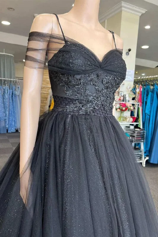 Subtle Shine Dress A Line Wedding Dress Princess V Neck Black Tulle Cold-Shoulder Long Prom Gown Formal Dresses fg3308 Subtle Shine Dress A Line Wedding Dress Princess V Neck Black Tulle Cold-Shoulder Long Prom Gown Formal Dresses fg3308