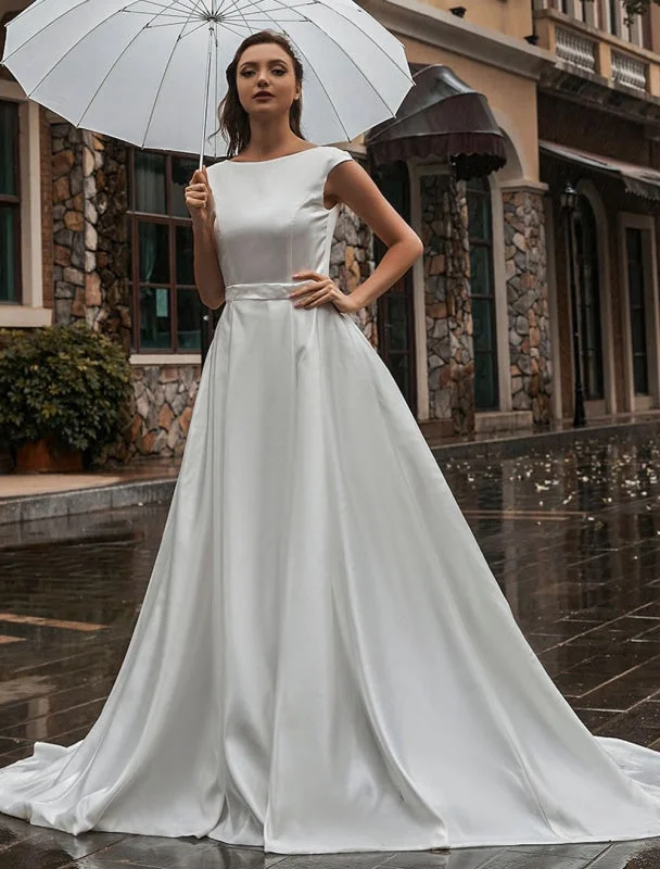 Regal Ball Gown A-Line Wedding Dresses Court Train Sleeveless Sash Jewel Neck Bridal Gowns Exclusive Regal Ball Gown A-Line Wedding Dresses Court Train Sleeveless Sash Jewel Neck Bridal Gowns Exclusive