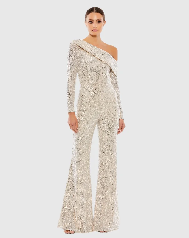High-Low Dress Sequined Drop Shoulder Long Sleeve Jumpsuit