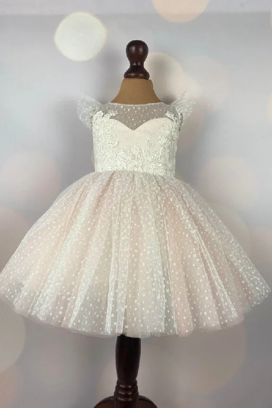 Glamorous Formal Dress Adorable Blue Tulle Girl Pary Dress with Dots