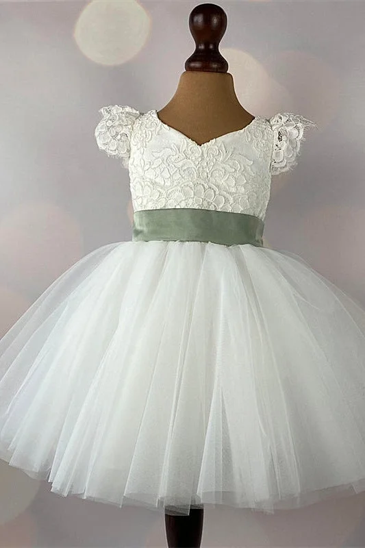 Brocade Formal Dress Adorable Ivory Lace Knee Length Flower Girl Dress