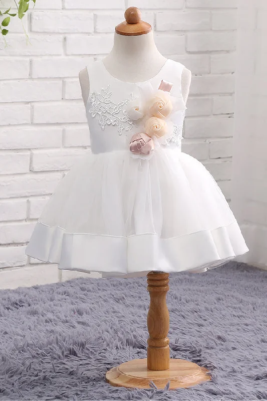 Floor-Length Satin Dress Adorable White Mini Flower Girl Dress