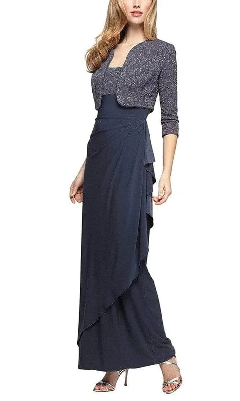Puffy Sleeve Dress Alex Evenings - 225196 Glitter Square Neck Formal Dress