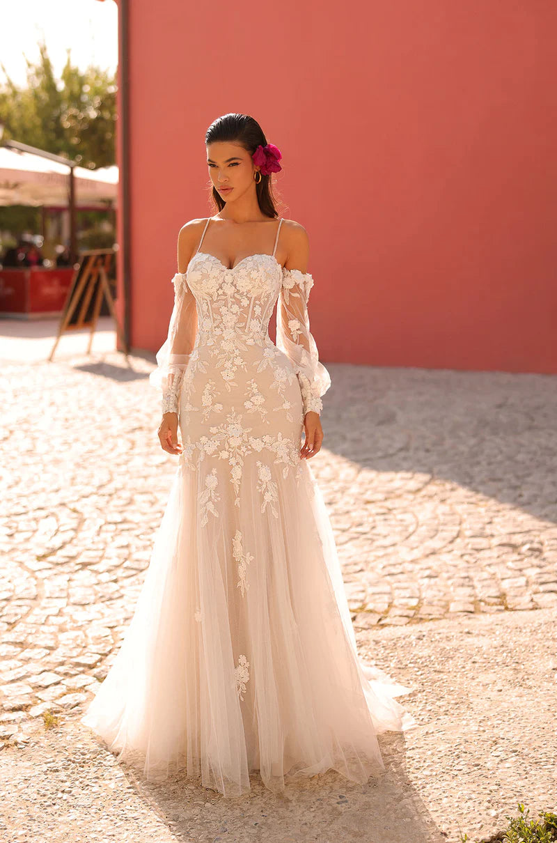 Off-Shoulder Dress Amarra Bridal 84218 Stephanie Mermaid Sweetheart Neckline Off The Shoulder Floral Lace Long Puff Sleeves Wedding Gown Off-Shoulder Dress Amarra Bridal 84218 Stephanie Mermaid Sweetheart Neckline Off The Shoulder Floral Lace Long Puff Sleeves Wedding Gown