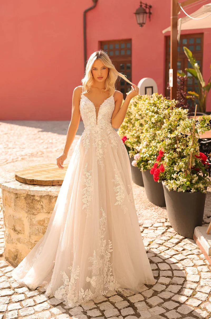 Princess Ball Gown Amarra Bridal 84228 "Emily" A-Line Plunging Neckline V-Back Floral Wedding Gown Princess Ball Gown Amarra Bridal 84228 "Emily" A-Line Plunging Neckline V-Back Floral Wedding Gown