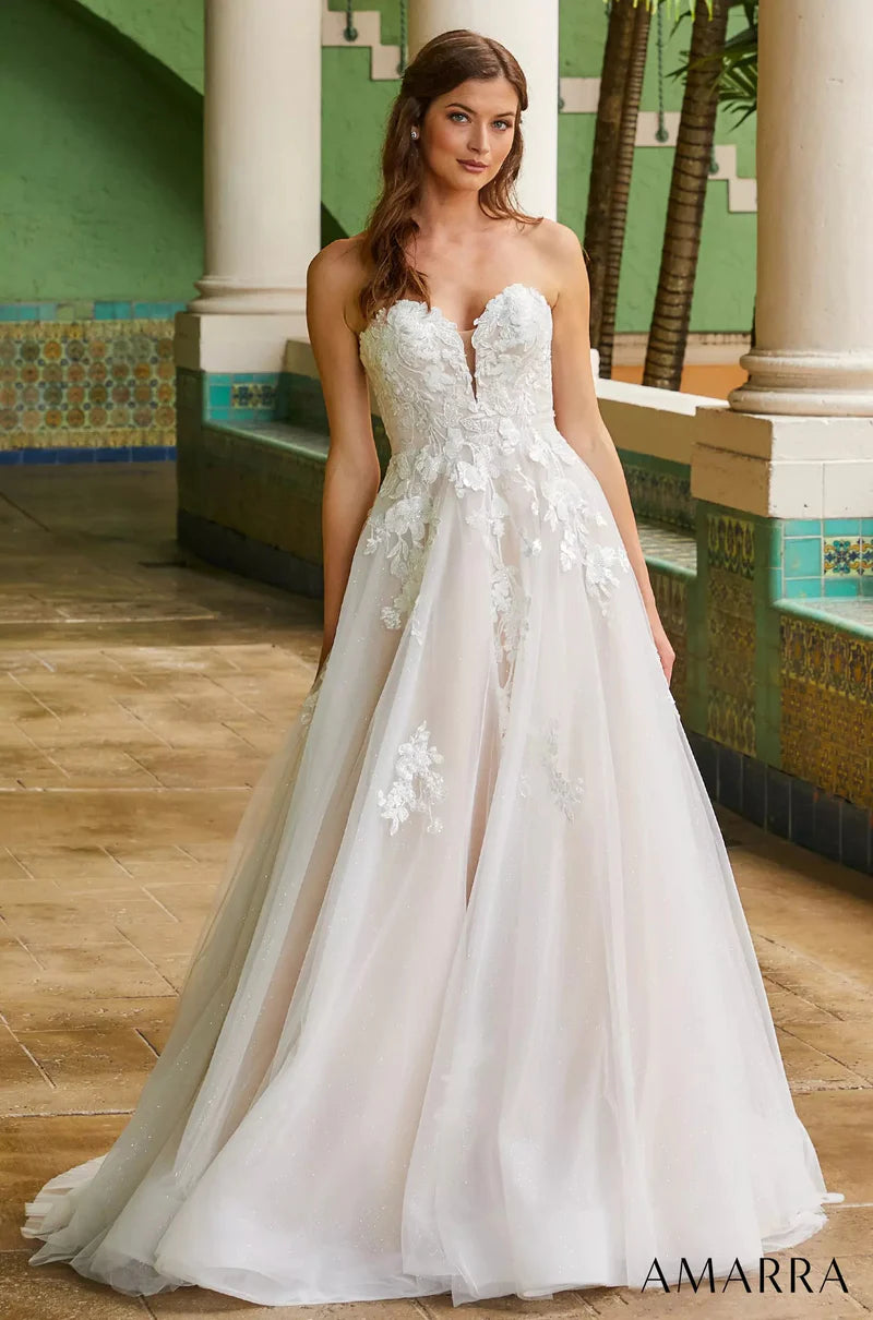 Vintage Gown Amarra Bridal 84389 Madison A-Line Ballgown Sweetheart Neckline Strapless Floral Tulle Train Wedding Gown