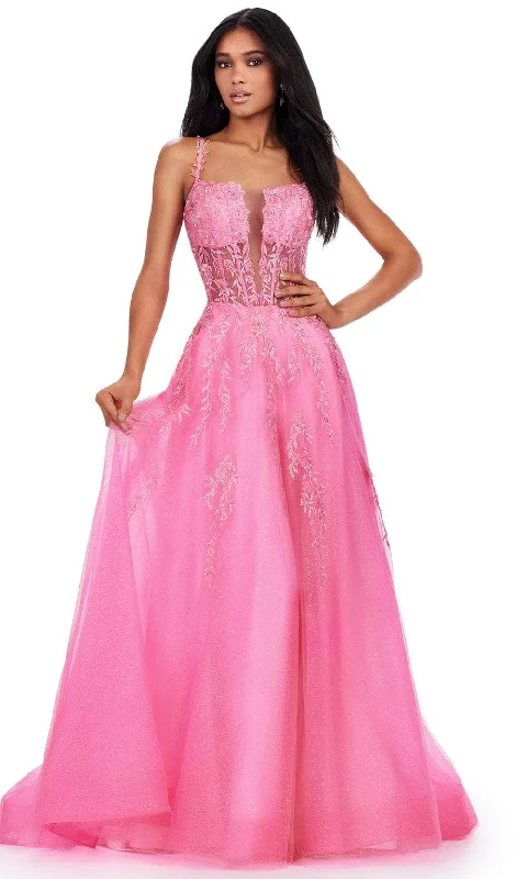 Prom Dress Ashley Lauren 11526 - Foliage Appliqued A-Line Prom Gown